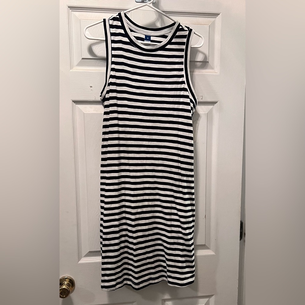 Old Navy, sleeveless, a-line dress, navy/white stripe